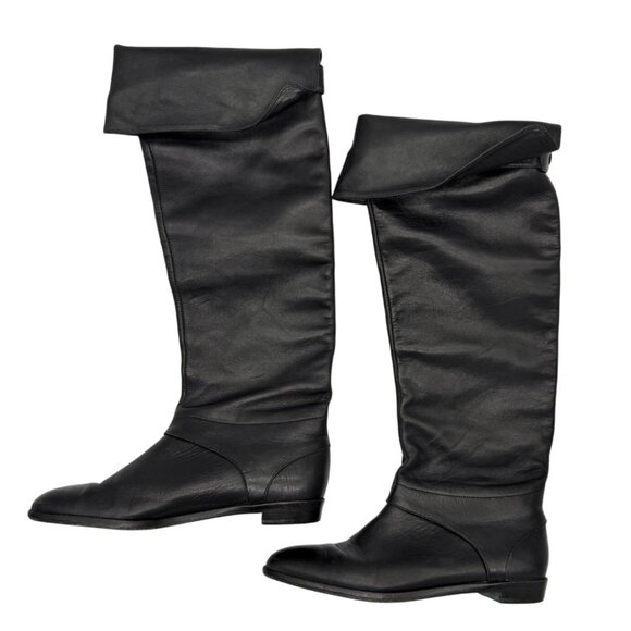 Diane Von Furstenberg Vintage Black Leather Over-the-Knee Boots Riding Style - 5 - Picture 8 of 9